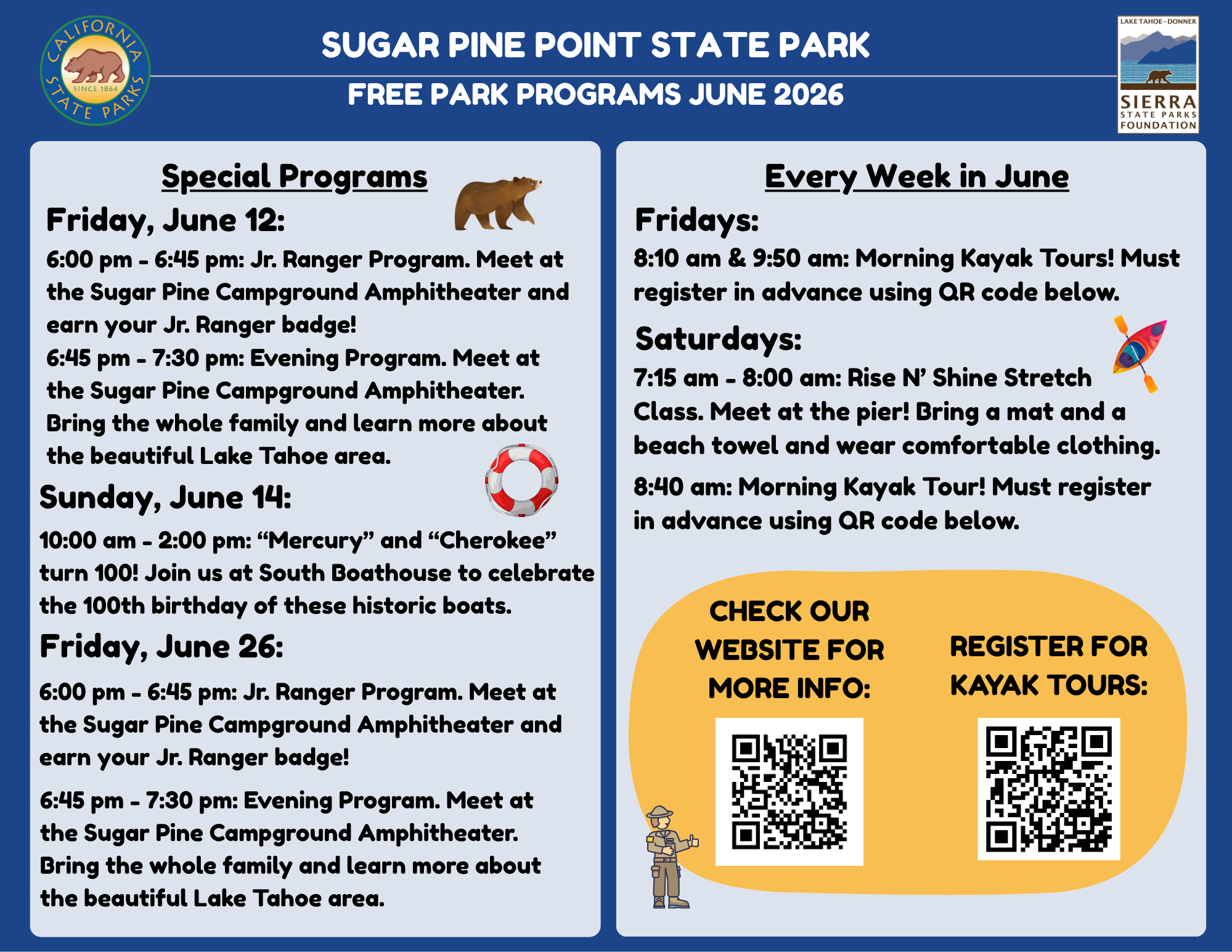 June 2026 Sugar Pine Point State Park Schedule